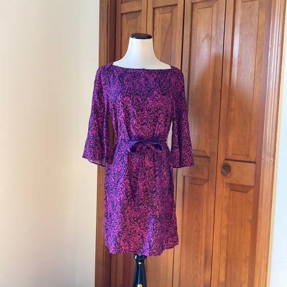 Banana Republic Purple & Black Print Pullover Shift Dress, Size SP - Picture 1 of 10